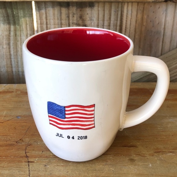 Rae Dunn American Flag Fourth of July Large 16oz Coffee Mug Tea Cup Red Interior - Picture 1 of 8